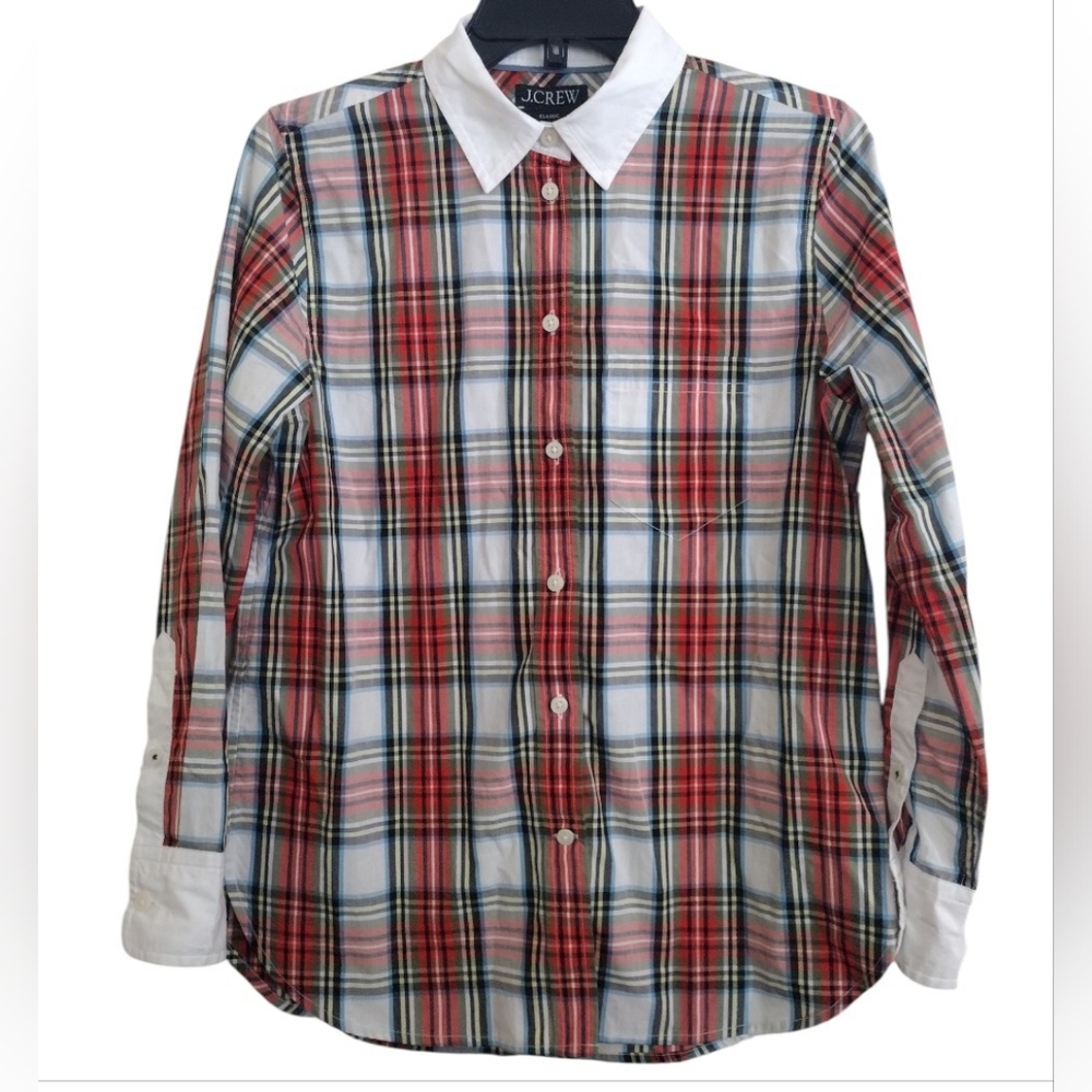 J. Crew Classic Fit Cotton Poplin Shirt In Snowy Stewart Tartan Size 4